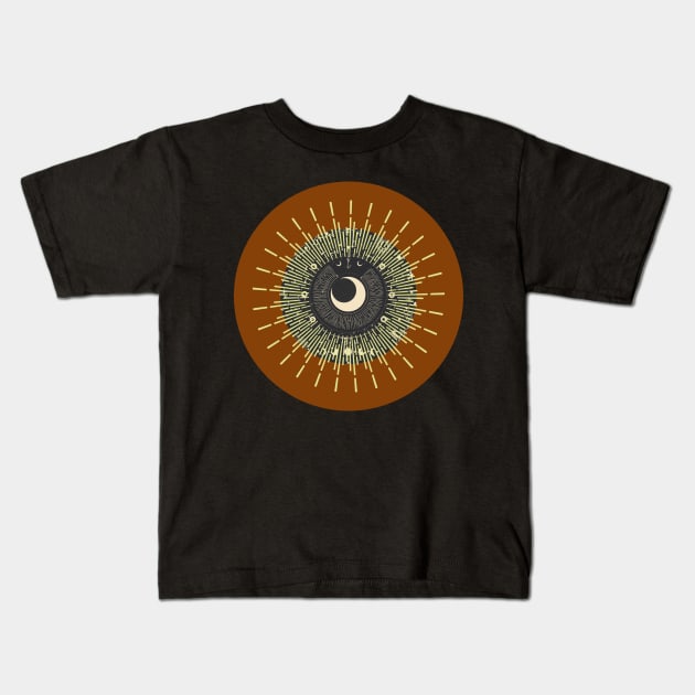Halloween Cresent Moon, Symbols, Portents, Omens, Signs, and Fortunes - Pumpkin Orange and Black Variation Kids T-Shirt by SwagOMart